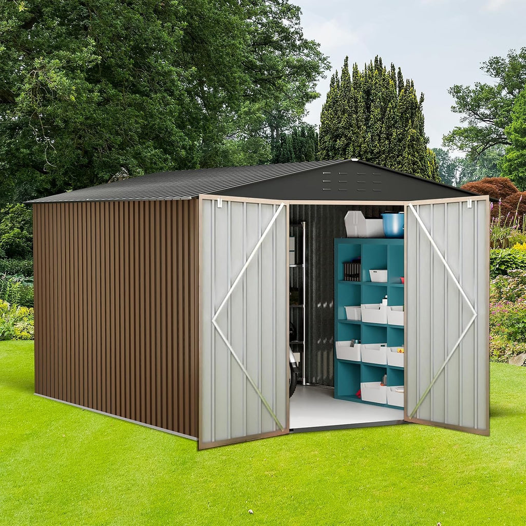 10 x 12 FT Outdoor Metal Storage Shed, Steel Yard Shed with Lockable Doors,Extra Large Utility and Tool Storage for Garden, Backyard, Patio, Outside Use