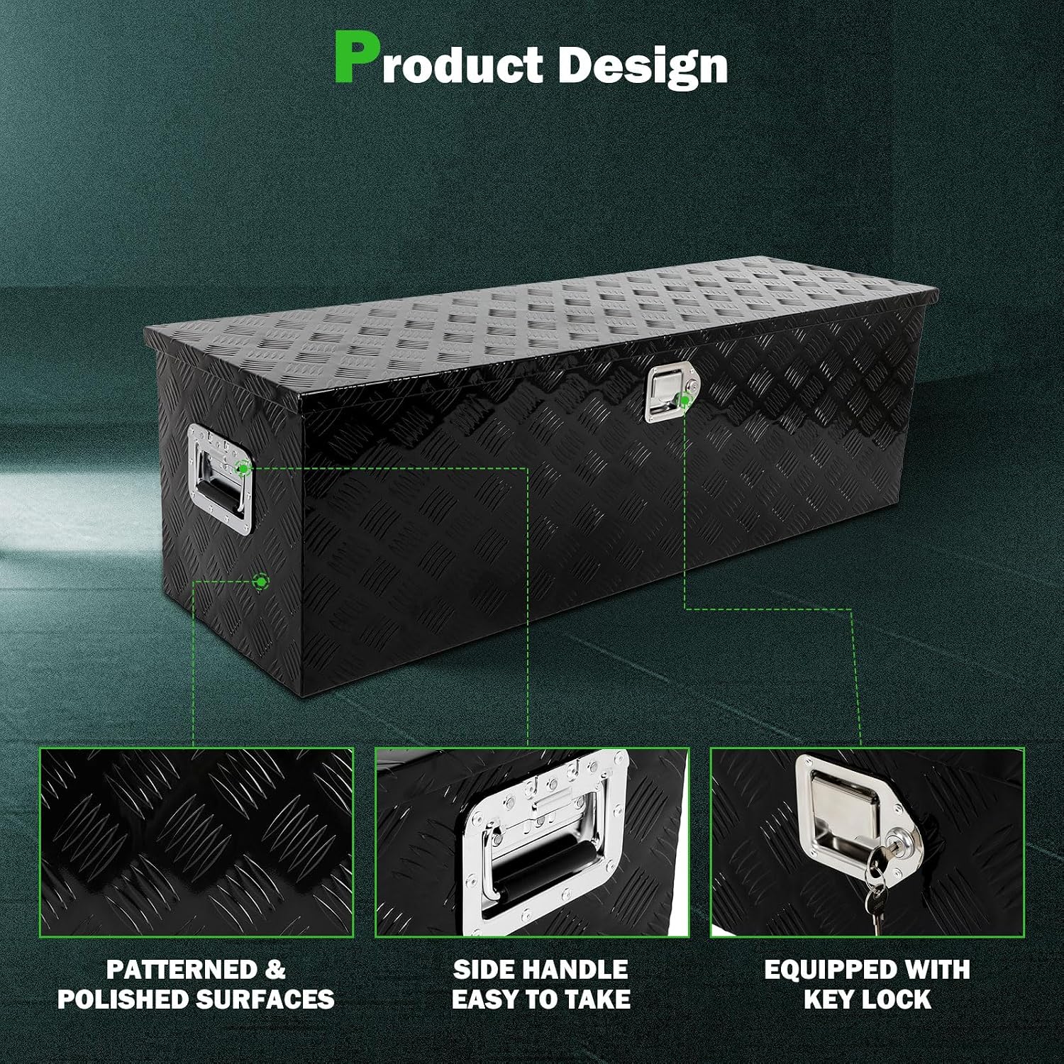 SCITOO 49 Inch Diamond Plate Aluminum Truck Bed Tool Box,Heavy Duty Crossover Storage for Most Full Size Pickups,Lockable Weatherproof Chest,Fits 49' Truck Beds,Easy Access to Load and Unload