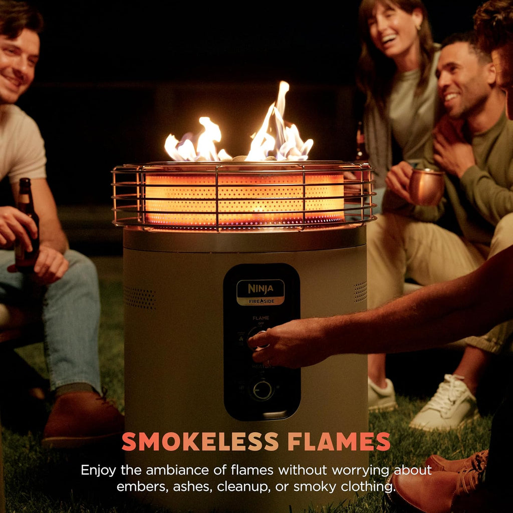 Ninja Fireside360™ Outdoor Heater & Fire Pit | 3 Modes: Flame, Heat, Flame & Heat | Portable for Patio, Deck, Camping, Beach | Easy Control Smokeless Flames | Push to Start Ignition | Stone | OF101ST