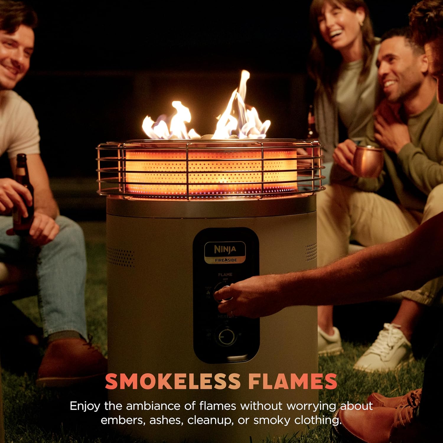 Ninja Fireside360™ Outdoor Heater & Fire Pit | 3 Modes: Flame, Heat, Flame & Heat | Portable for Patio, Deck, Camping, Beach | Easy Control Smokeless Flames | Push to Start Ignition | Stone | OF101ST