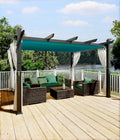 GAOMON 10x13 Ft Outdoor Aluminum Pergola, Heavy-Duty Woodgrain Patio Pergola with Retractable Canopy Sun Shade & Side Mesh Curtain, Metal Gazebo for Existing Deck Backyard Garden, Blue