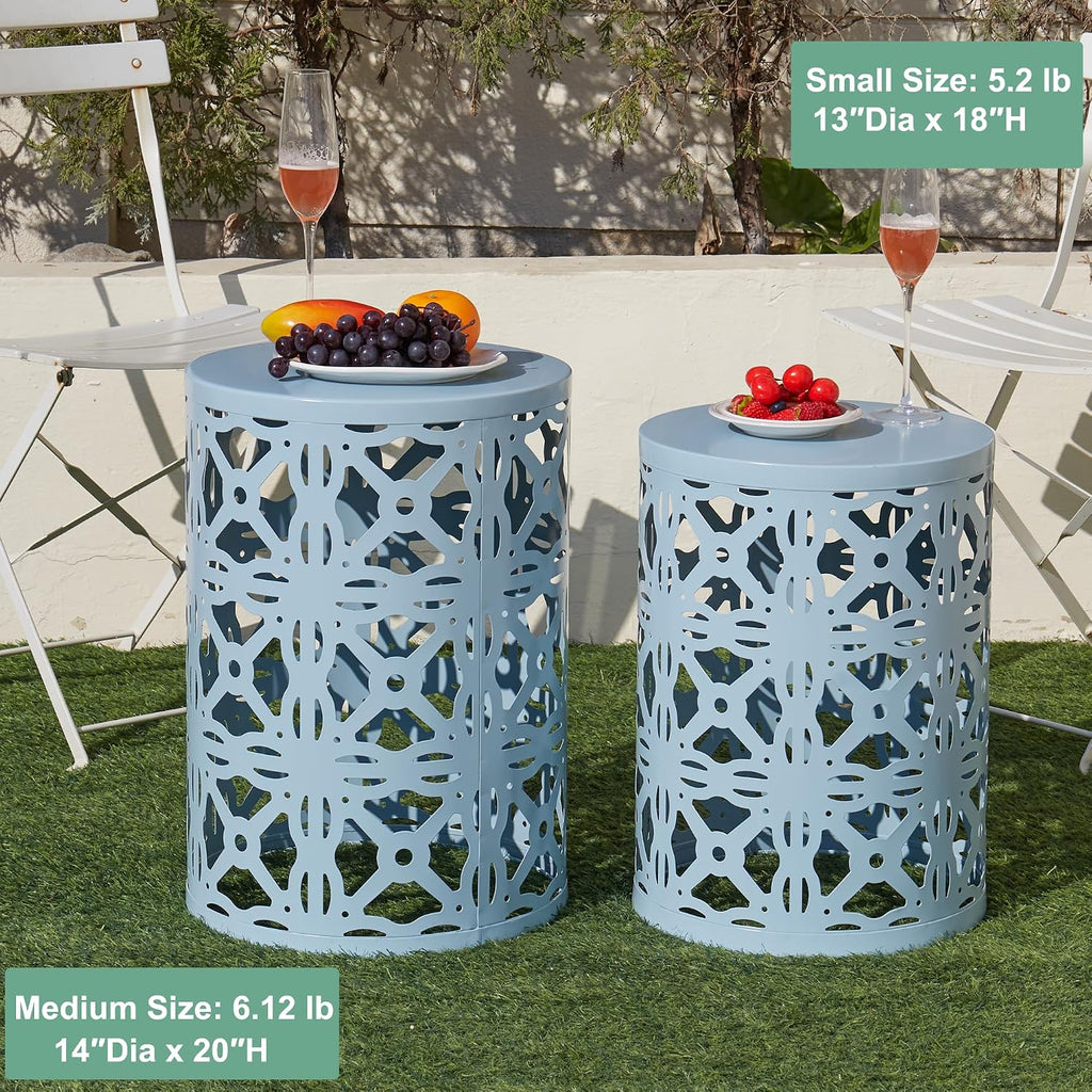 Y&M Set of 3 Heavy-Duty Round End Table, Side Table, Coffee Table for Indoor Multifunctional Use, Outdoor Decorative Garden Stool Plant Stand-Blue