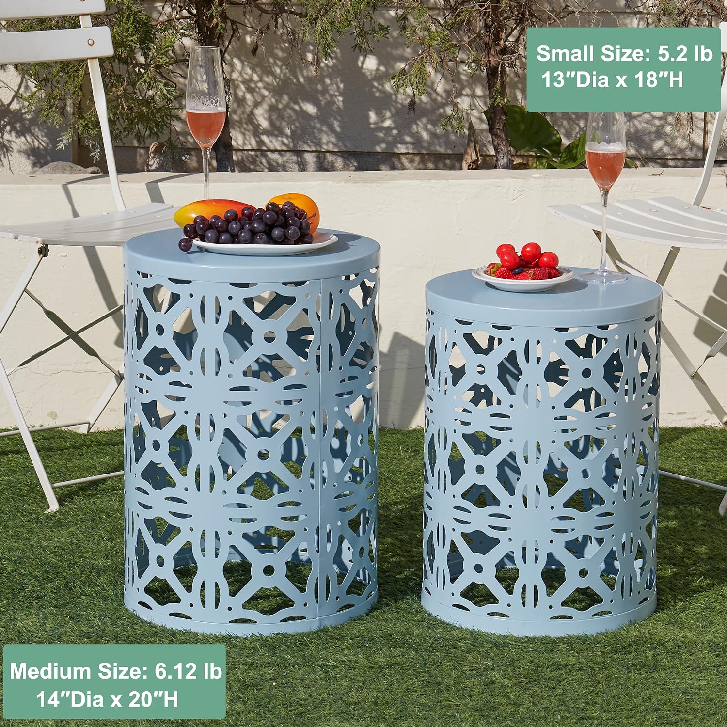 Y&M Set of 3 Heavy-Duty Round End Table, Side Table, Coffee Table for Indoor Multifunctional Use, Outdoor Decorative Garden Stool Plant Stand-Blue