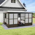 Domi Wall Mounted Sunroom 12x14FT, Wall Solarium with Aluminum PC Sloping Roof, Detachable PC Screen House, Lockable Sliding Front and Side Doors, Outdoor Lean-to Gazebo, Sun Room for Deck Patio