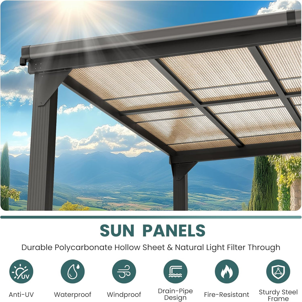 Pamapic 10 * 14FT Pergola,4 * 4 Inch Thickened Pillars & Enlarged Base,Outdoor Hardtop Lean to Gazebo,Wall Mounted Pergola,Pergolas Gazebos Clearance,Aluminum Frame Pergola,UV Resistant Patio Roof