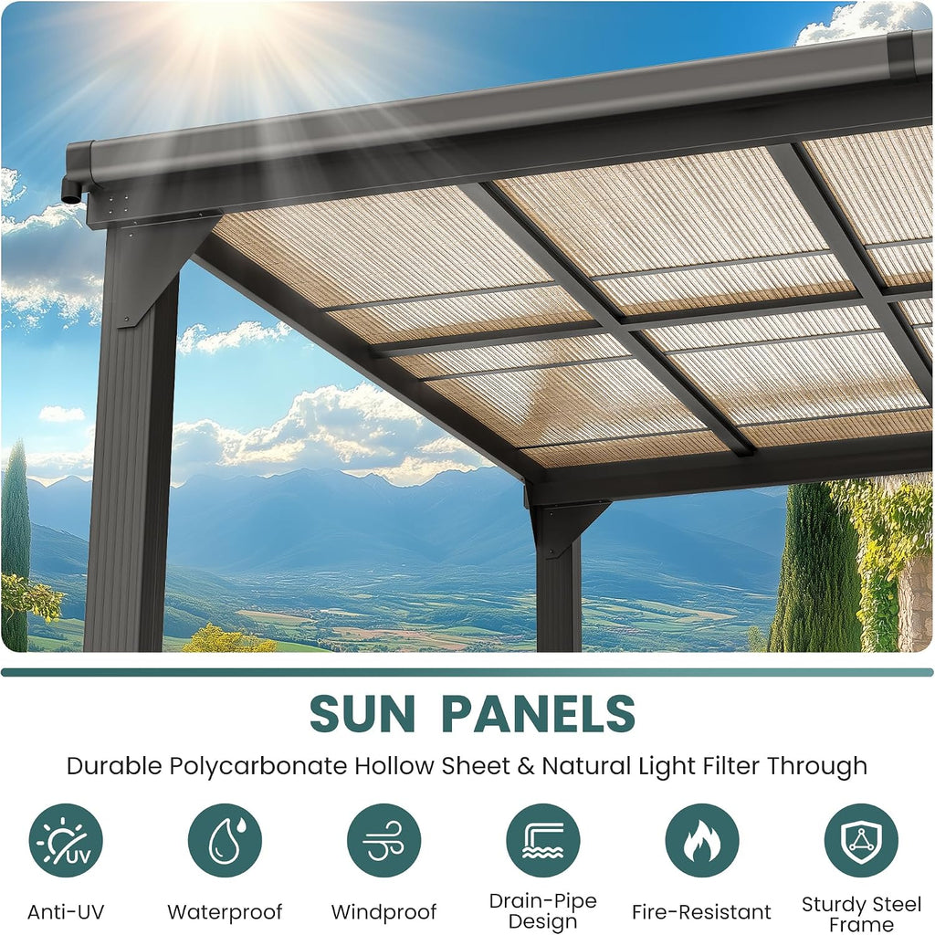 Pamapic 10 * 12FT Pergola,4 * 4 Inch Thickened Pillars & Enlarged Base,Outdoor Hardtop Lean to Gazebo,Wall Mounted Pergola,Pergolas Gazebos Clearance,Aluminum Frame Pergola,UV Resistant Patio Roof