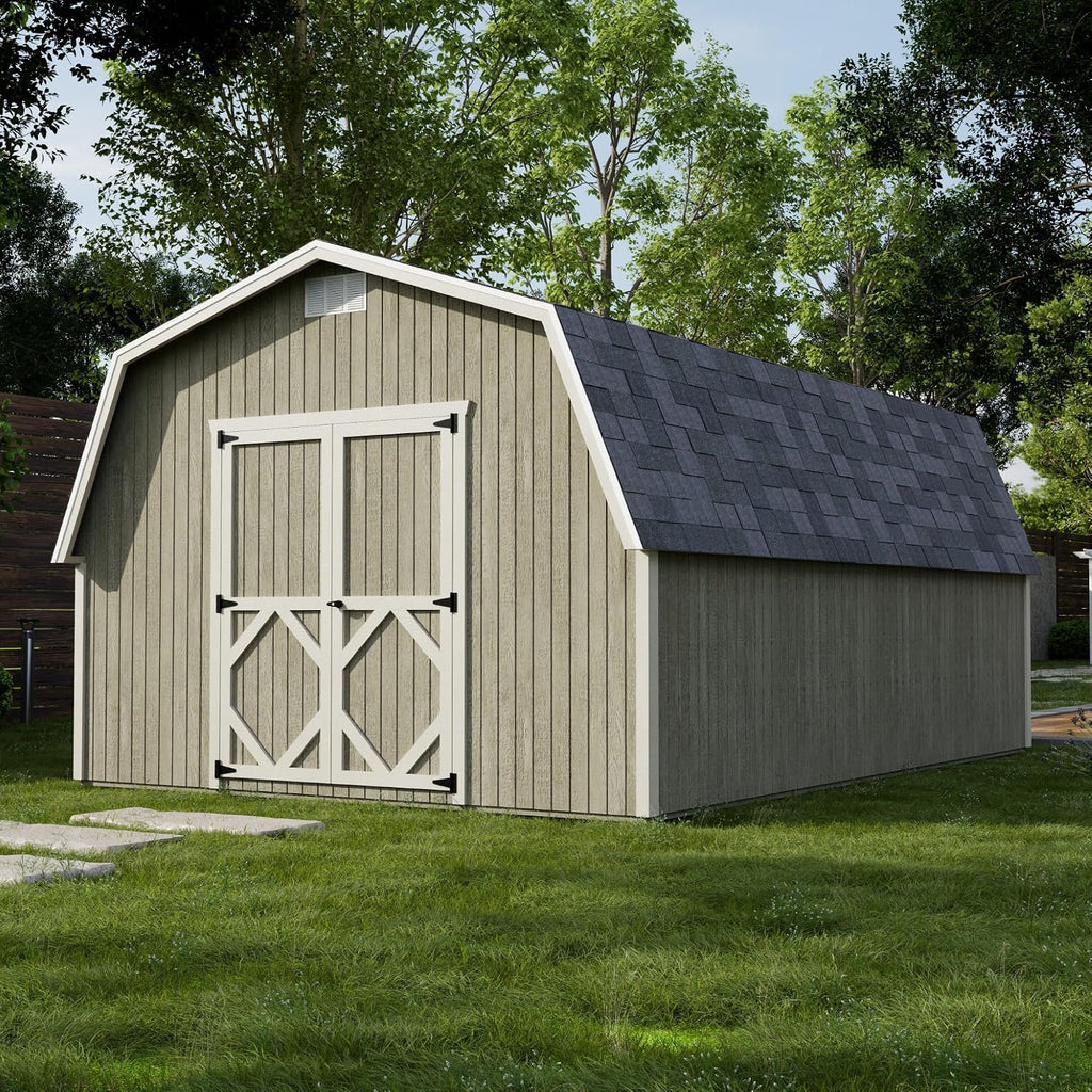 Little Cottage Co. 12x18 Classic Gambrel Barn with 4 ft. Sidewalls with Floor, Outdoor Wood Storage Shed Do-It-Yourself Precut Kit