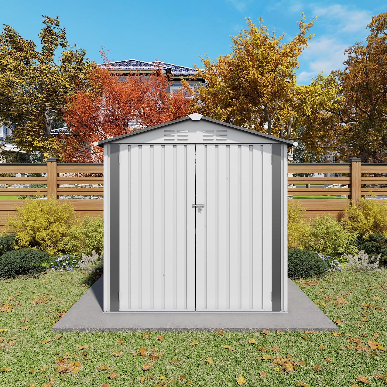 Organize and Secure with 6x3.6 FT Metal Shed, Waterproof Outdoor Storage with Lockable Door & Clear Window for Garden Tools, Patio Furniture, Bicycles, White