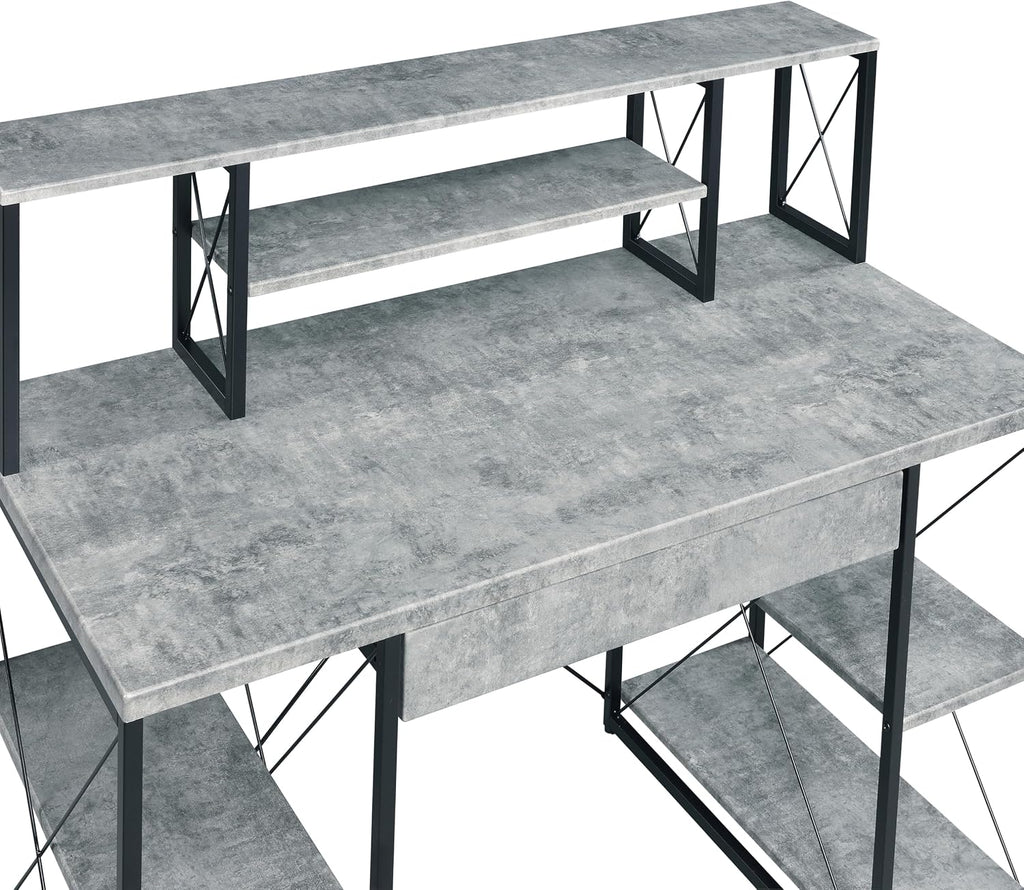 Modern Computer Desk with Hutch and Open Shelves, Foldable Adjustable Portable Gaming Study Desk Table with Wheels for Bedroom Office Student Sturdy Furniture,Grey-Wood