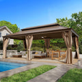 EROMMY 12'x24' Hardtop Gazebo Double Roof Galvanized Steel Canopy Outdoor Aluminum Frame Permanent Metal Pavilion with Netting and Curtains for Patio Backyard Deck and Lawns
