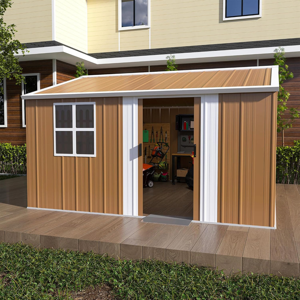 10x12 Outdoor Storage Shed, Heavy Duty Metal Shed, Lockable Garden Sheds with Sliding Door, Window and Airflow Design, Waterproof Steel Tool Sheds & Outdoor Storage for Backyard