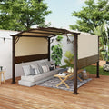 10' x10' Arched Outdoor Pergola for Deck, Outdoor Retractable Pergola with Canopy and Hardware, Small Aluminum Frame with Canopy Fixed in Various Positions (Brown)