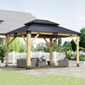 Hartdtop Wood Gazebo 11'x13', Cedar Wooden Gazebos, Outdoor Gazebo with Waterproof Steel Roof, Fit Patio, Backyard, Garden, Lawns, Porch