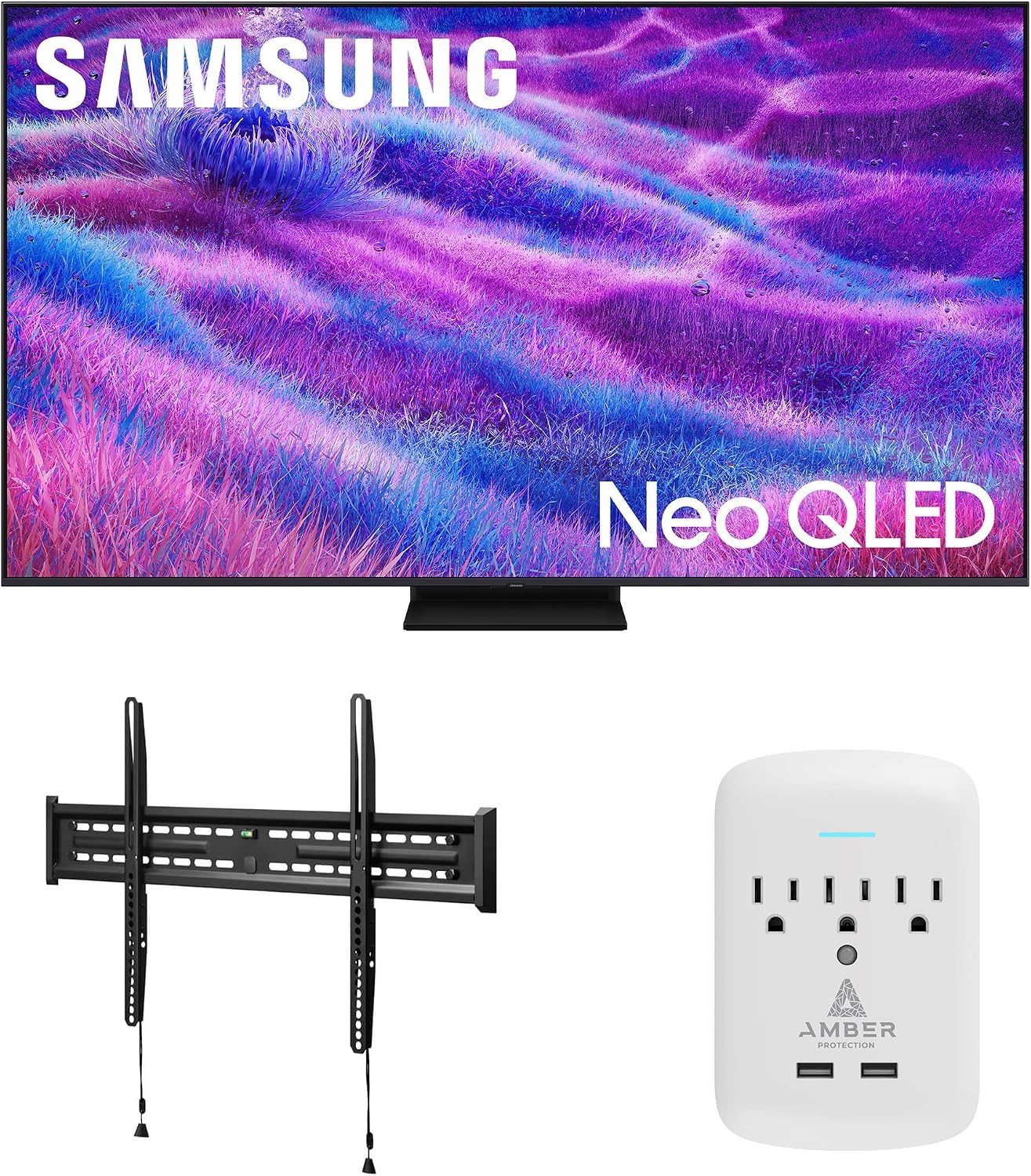 Samsung QN55QN80FAFXZA 55 Inch Neo QLED QN80F Series Supreme UHD 4K TV with a Walts FIXED-MOUNT-43-90 Mount and Amber Protection 3-Outlet-Surge Surge Protector (2025)
