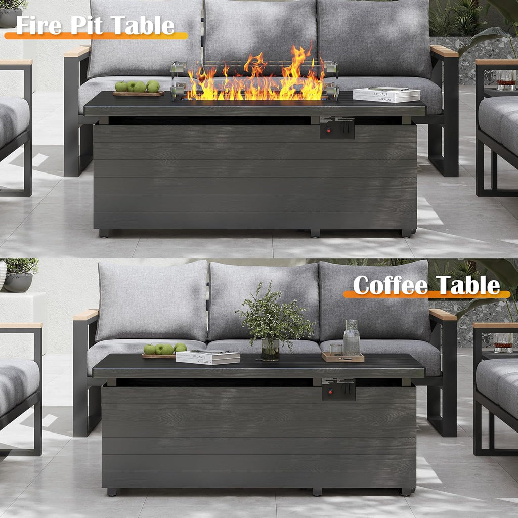 Sundale Outdoor 51 Inch Outdoor Fire Pit Table, 50,000BTU Rectangle Propane Fire Pit with Sliding Tank Holder, Glass Wind Guard, Removable Lid, CSA Certified, Gray