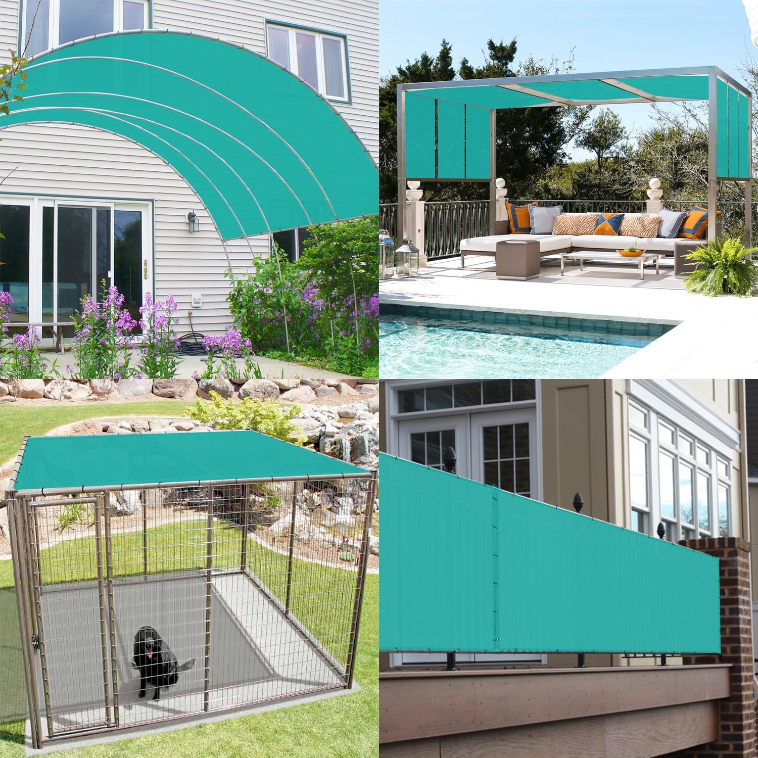 TANG 12' x 16' Waterproof Shade Cloth with Grommets, Sun Shade Sail Rectangle Straight Side, 260 GSM UV Block Fabric Patio Canopy for Deck Carport Backyard Pergola Cover, Turquoise