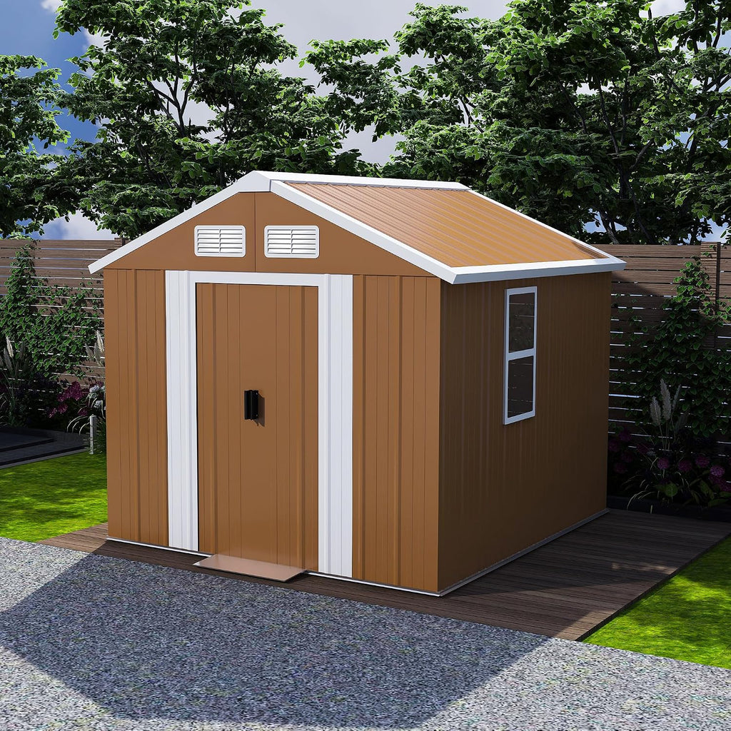 Outdoor Storage Shed, Heavy-Duty Metal Steel Shed with Windows, Lockable Door & Ventilation, Weatherproof Garden Shed for Backyard, Lawn, and Tool Storage (4x6 FT)