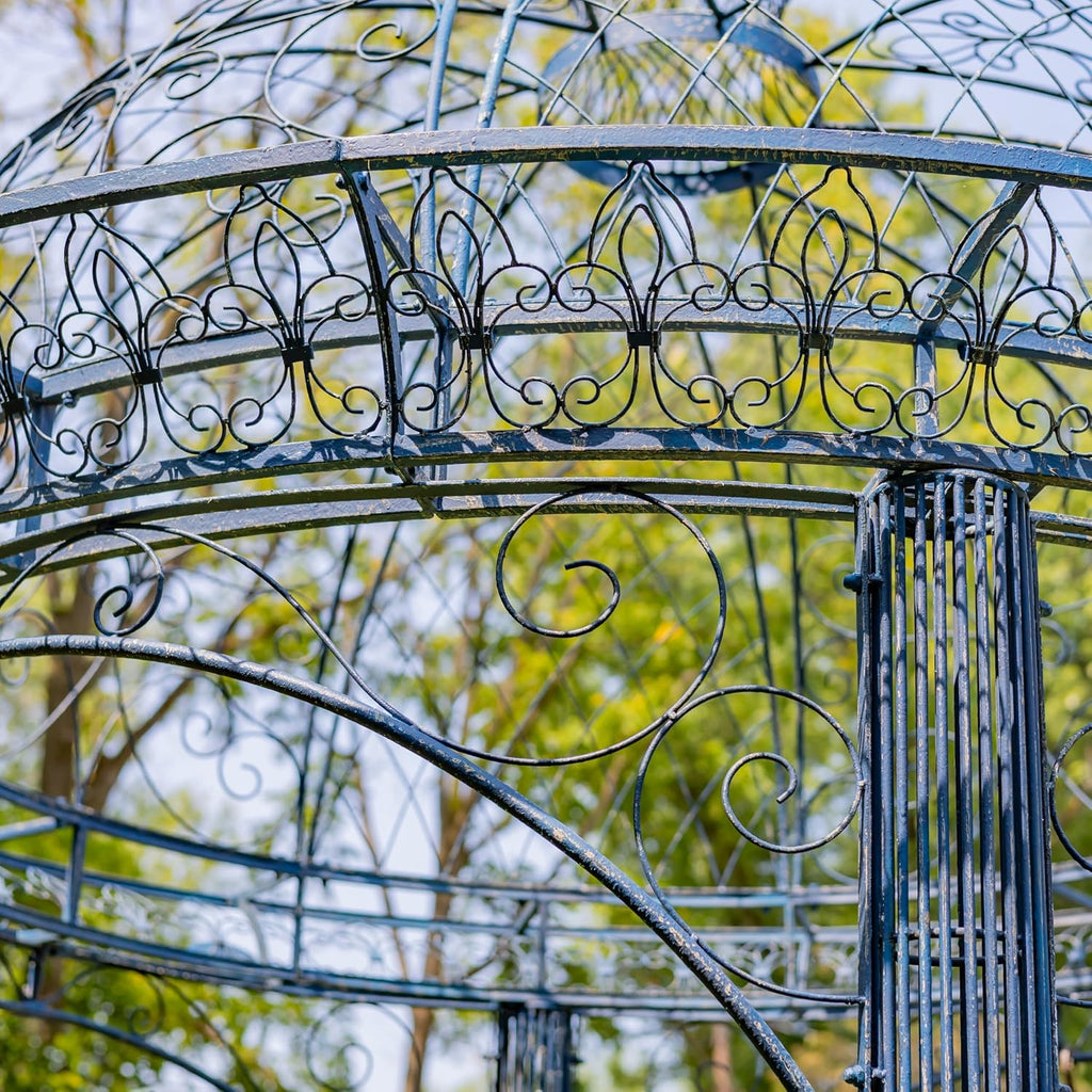 13ft. Tall Round Metal Garden Gazebo in Antique Finish (Antique Blue)
