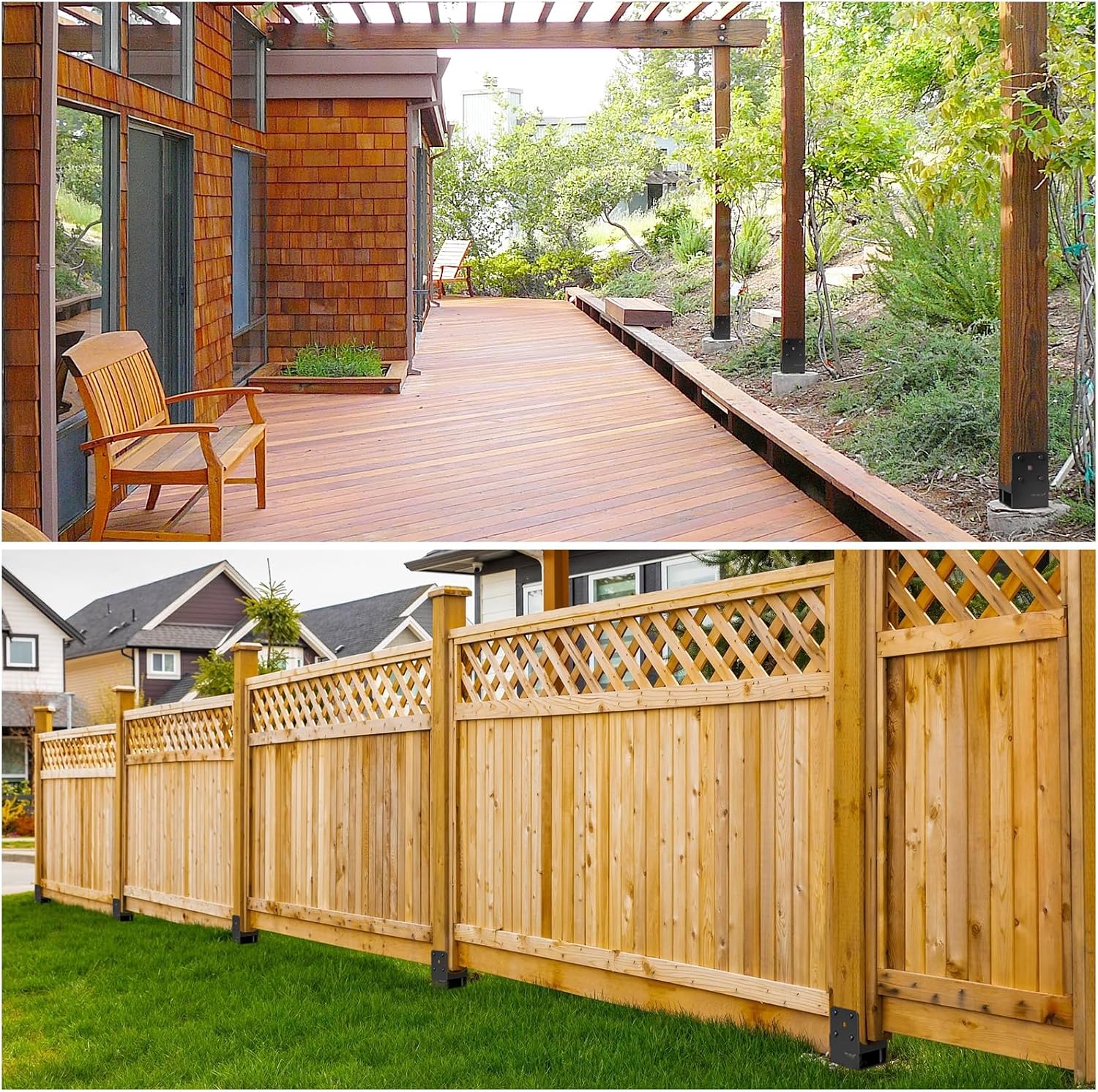4Pack Heavy Duty Stainless Steels U-Shape Wet Concrete Fence Wood Post Holder 4'x4' (Actual 3.5 'x3.5) Base Anchor Bracket with Air Flow Channel for Terrace, Fences, Gazebo[Patent Pending]