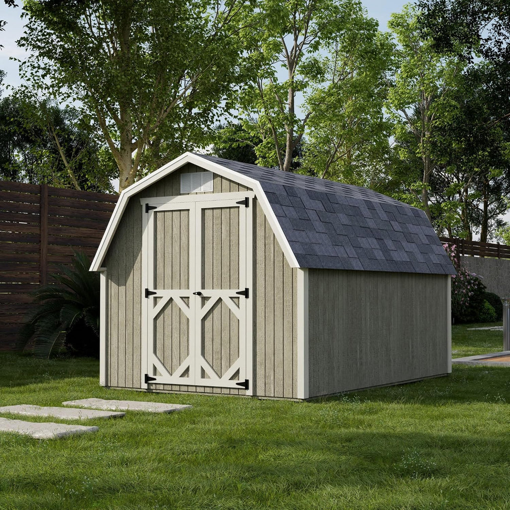 Little Cottage Co. 8x12 Classic Gambrel Barn with 4 ft. Sidewalls with Floor, Outdoor Wood Storage Shed Do-It-Yourself Precut Kit