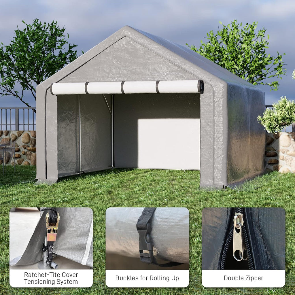 Outdoor Storage Shelter, 8x8 ft Portable Shed with Roll up Zipper Door, Waterproof and UV Resistant Anti-Snow, Heavy Duty Carport for Storing Garden Tools, Outdoor Equipment