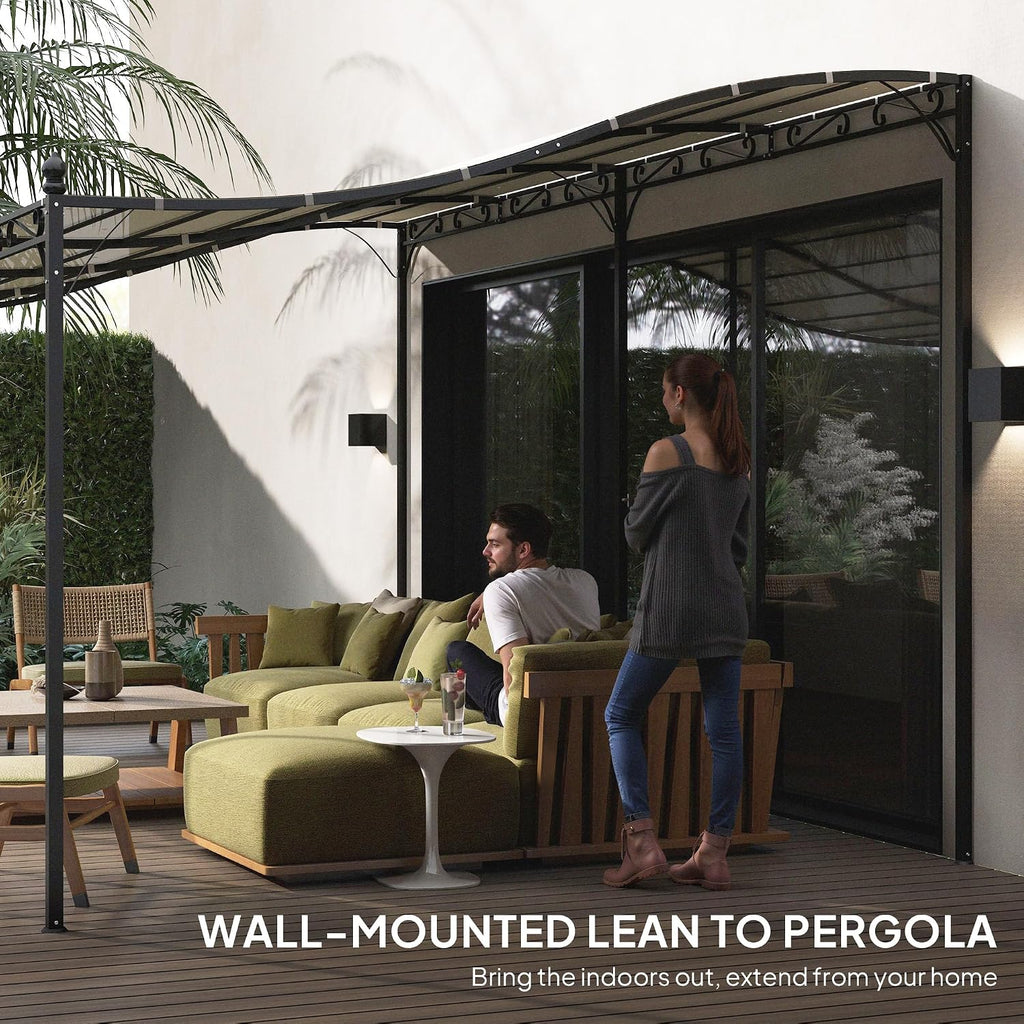 Outsunny 10' x 20' Outdoor Pergola Canopy, Wall-Mounted Metal Patio Canopy with Weather-Resistant Fabric and Drainage Holes for Backyard Garden Porch Beach, Cream White