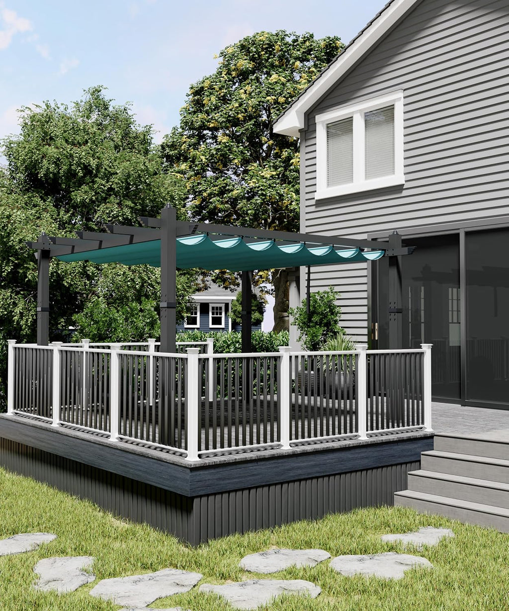 GAOMON 10x13 Ft Outdoor Aluminum Pergola, Heavy-Duty Patio Pergola with Retractable Canopy Sun Shade Cover, UV-Resistant Metal Gazebo for Existing Deck Backyard Garden Porch, Blue
