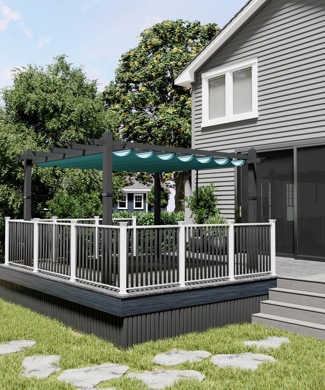 GAOMON 10x13 Ft Outdoor Aluminum Pergola, Heavy-Duty Patio Pergola with Retractable Canopy Sun Shade Cover, UV-Resistant Metal Gazebo for Existing Deck Backyard Garden Porch, Blue