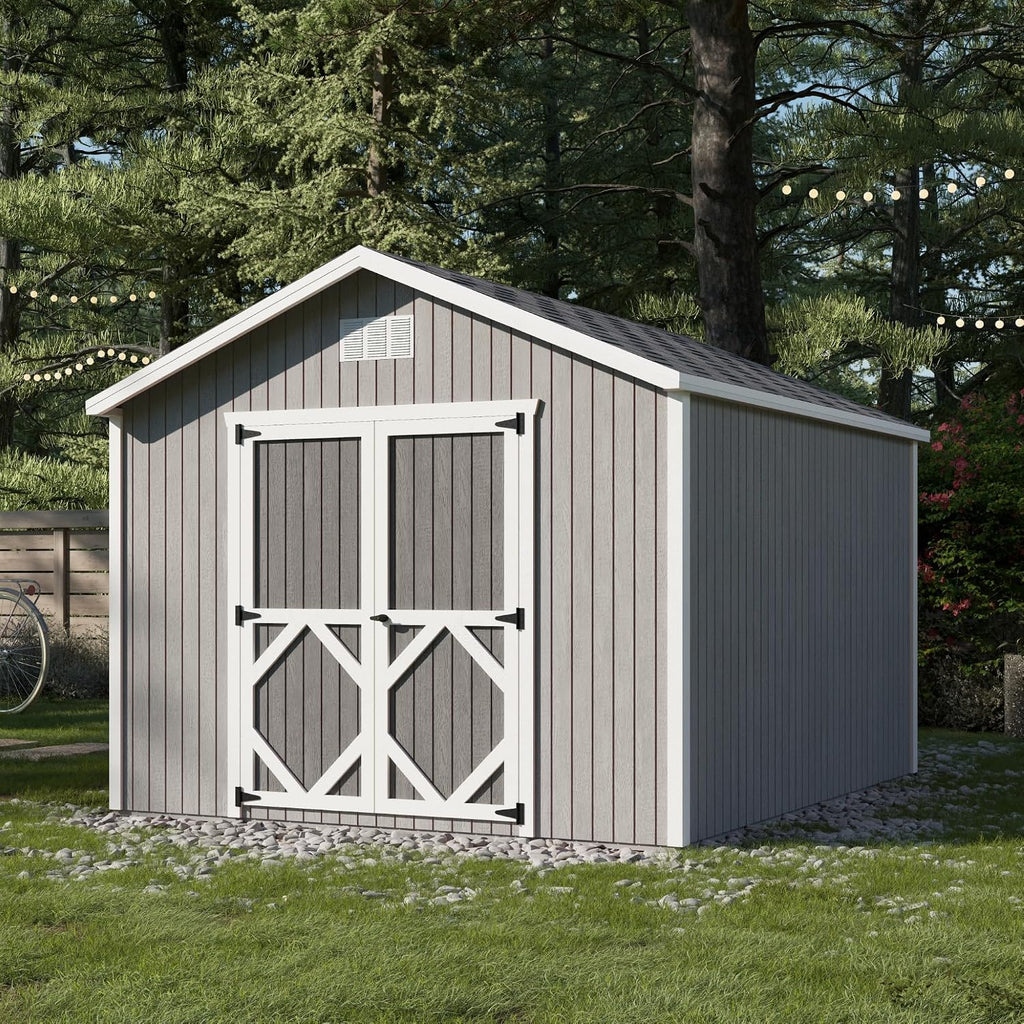 Little Cottage Co. 10x12 Classic Gable Shed with Floor, Outdoor Wood Storage Do-It-Yourself Precut Kit