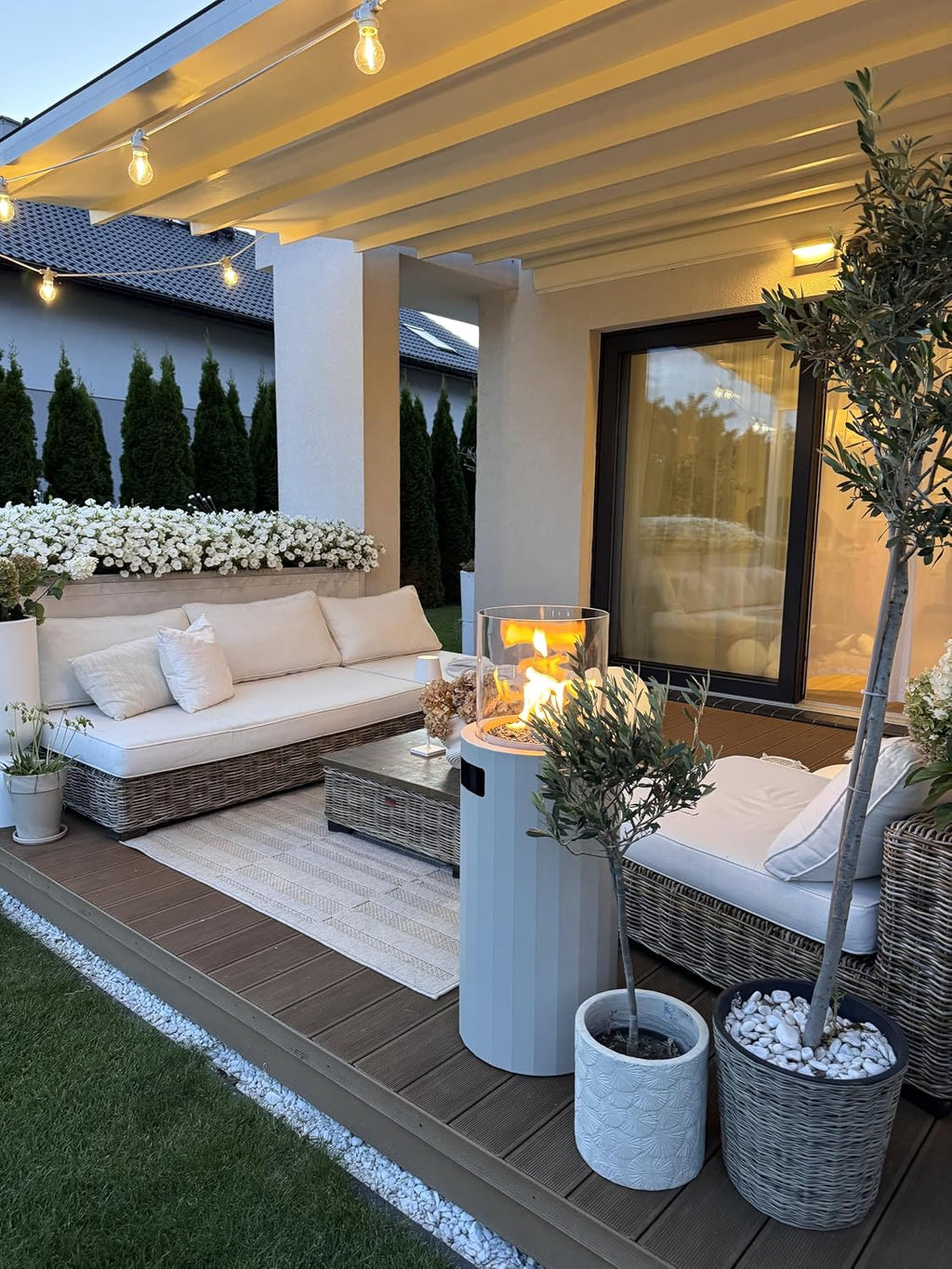 Planika BINO Outdoor Gas Fireplace - Fire Column with Glass Shield for Patio or Gardens (Outdoor Cover Incl) (Grey)