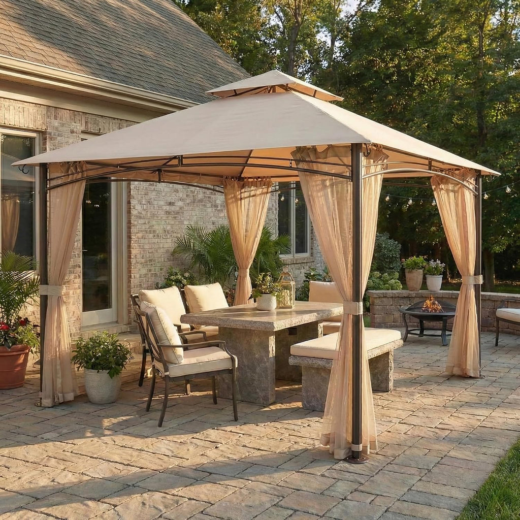 Garden Winds Reinforced RipLock 350 Replacement Canopy Top and Netting Set Compatible with Waterford 13' X 10' Gazebo Model 5LGZ6526-V5 - Beige