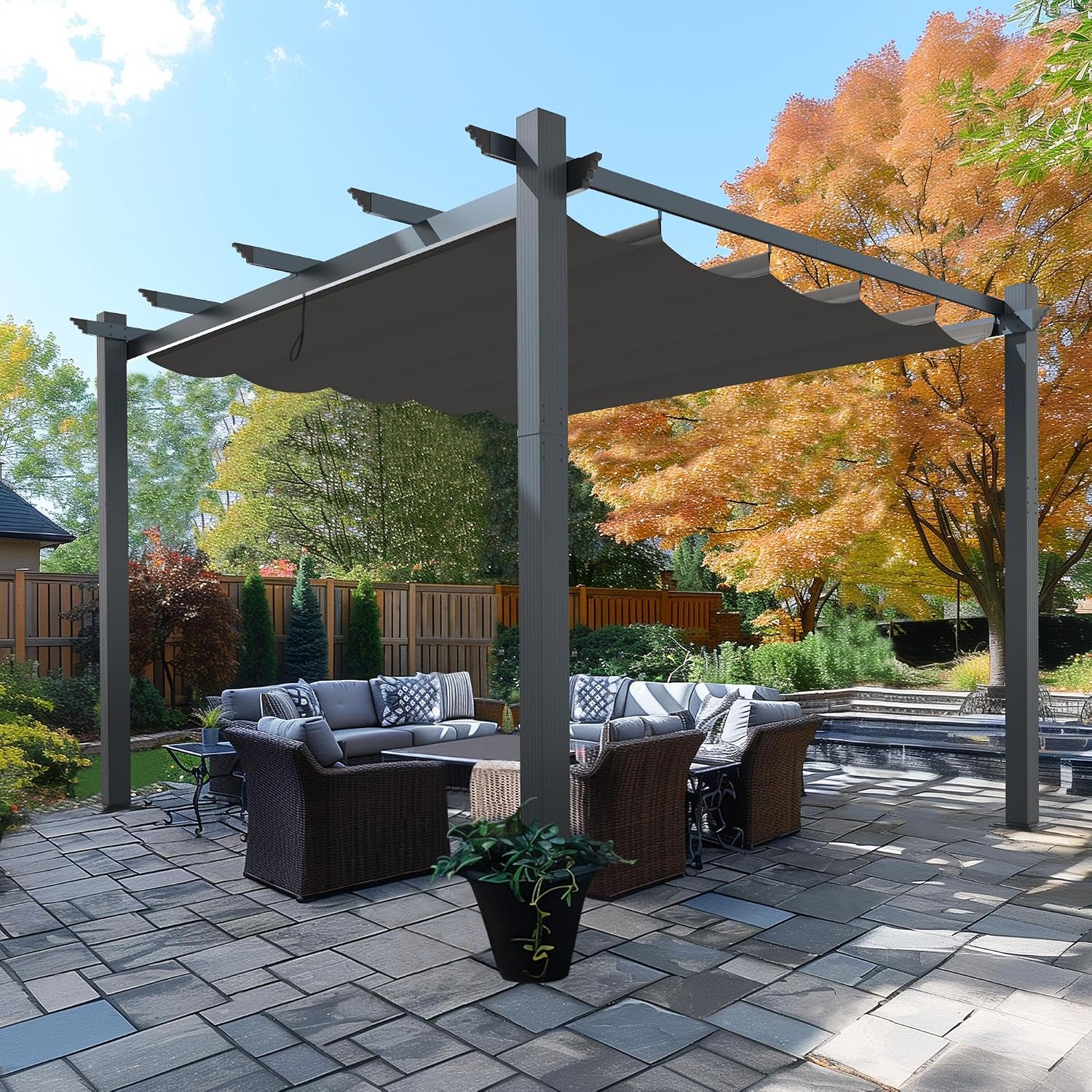 MUPATER 10' X 13' Outdoor Pergola, Aluminum Pergola Patio with Weather-Resistant Canopy, Retractable Canpoy for Backyard Deck Garden, Grey