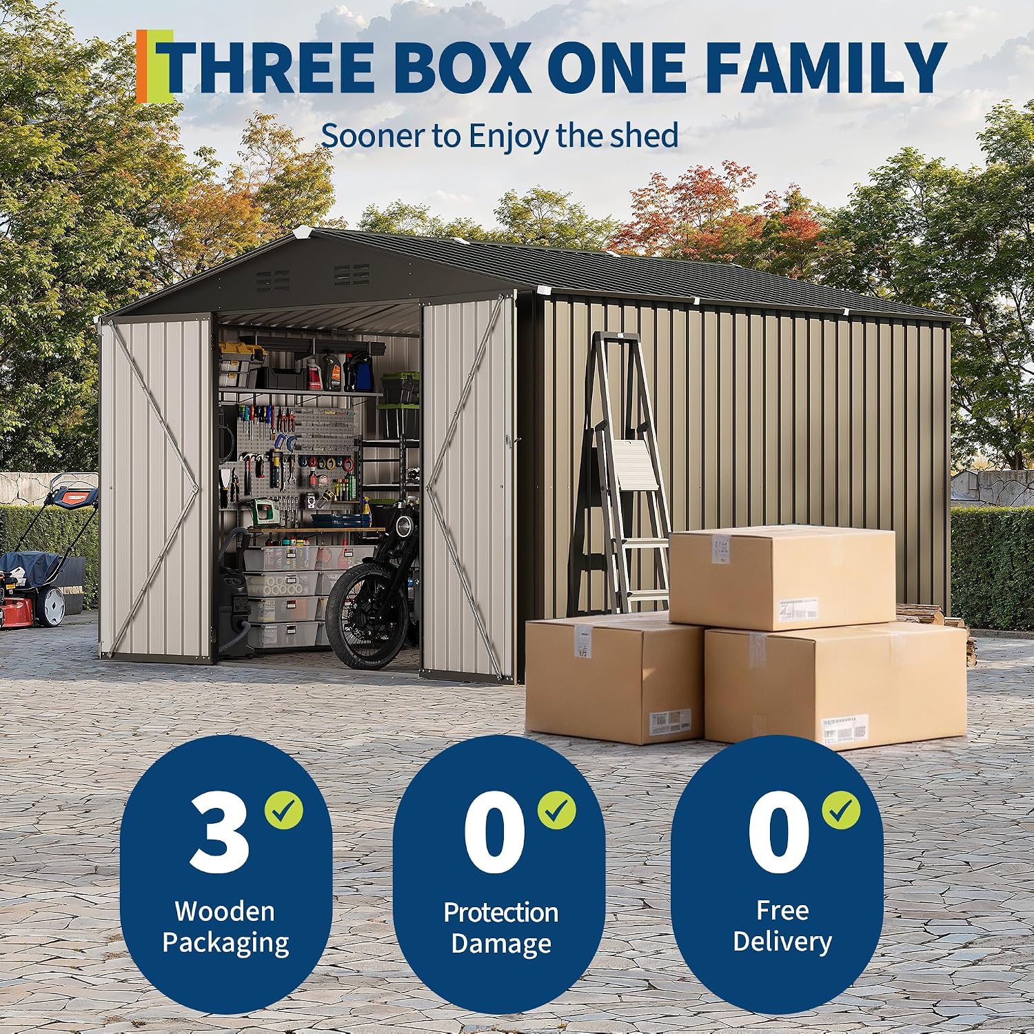 Garvee 10 X 10 FT Outdoor Storage Shed,Metal Garden Sheds&Outdoor Storage Clearance, Large Outdoor Storage Shed for Tools, Lawn Equipment, Garden Supplies - All Weather Lockable Metal Shed