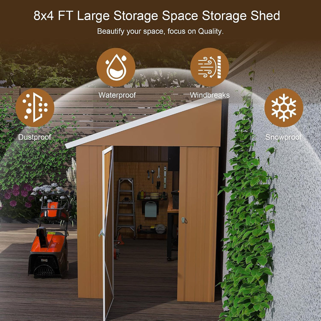 8x4 Outdoor Storage Shed, Heavy Duty Metal Shed, Lockable Garden Sheds with Sliding Door, Window and Airflow Design, Waterproof Steel Tool Sheds & Outdoor Storage for Backyard