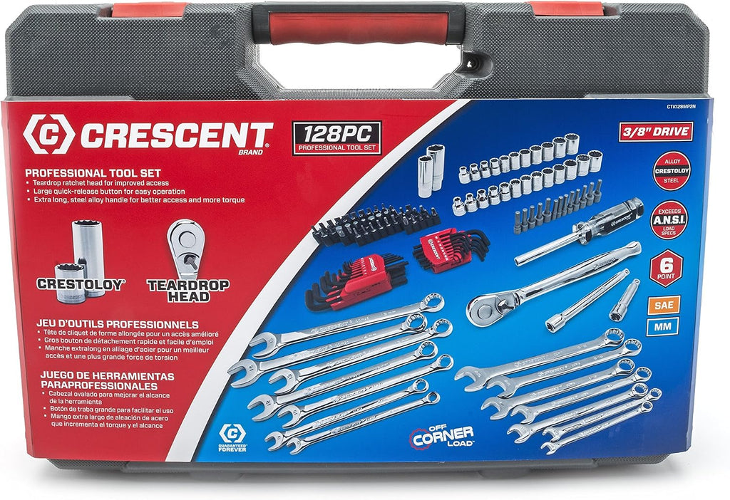 Crescent 128 Pc. 3/8' Drive 12 Point Standard SAE/Metric Mechanics Tool Set - CTK128MP2N