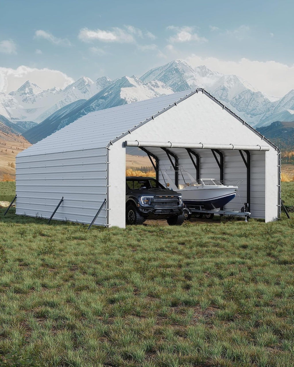 GarveeLife Roofing Panels for Metal Carport 20x25 ft, 20x20 ft, Heavy Duty Metal Carport Kits, 27 Ga. Galvanized Steel Ribbed Panels, 60.23 in x 19.68 in, 16 Pcs, White