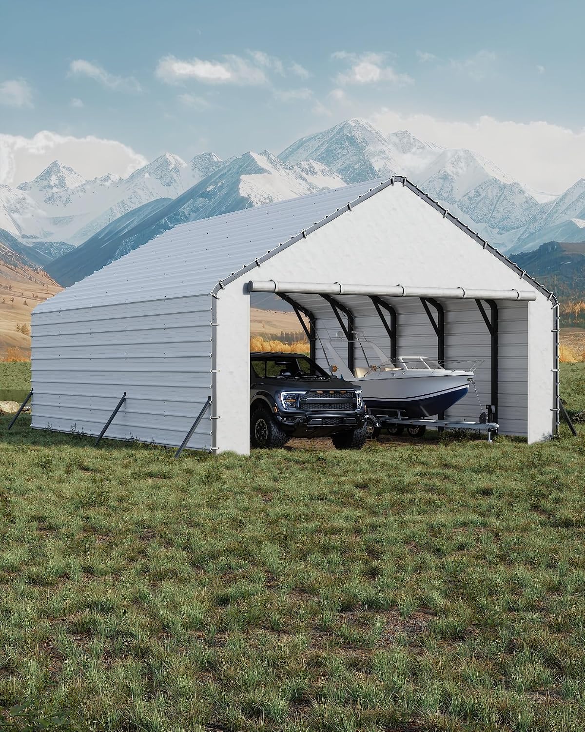 GarveeLife Roofing Panels for Metal Carport 20x25 ft, 20x20 ft, Heavy Duty Metal Carport Kits, 27 Ga. Galvanized Steel Ribbed Panels, 60.23 in x 19.68 in, 16 Pcs, White