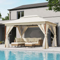 LAUSAINT HOME 10'x13' Outdoor Gazebo, Metal Frame Heavy Duty Patio Canopy Tent Shelter with Double Roofs, Mosquito Nettings and Privacy Screens for Backyard, Garden, Lawn, Cream White