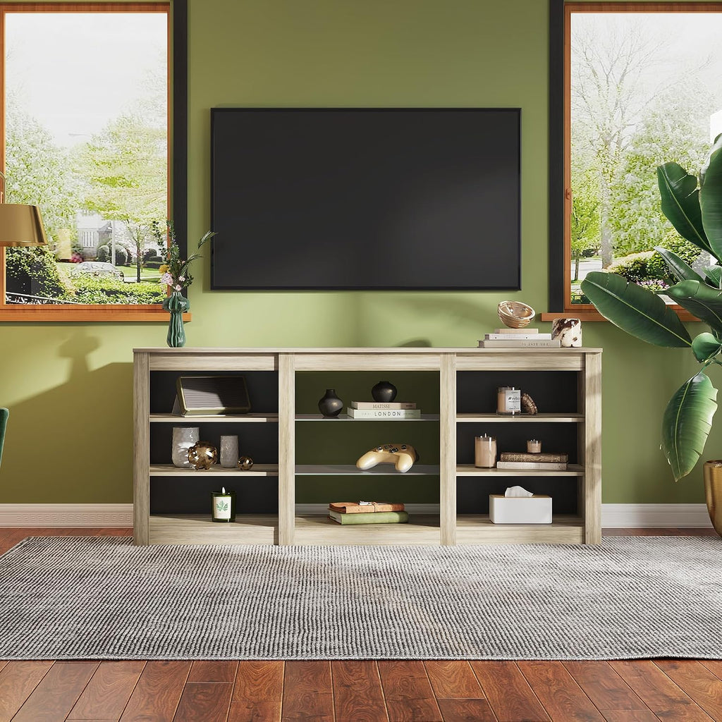 WLIVE Modern TV Stand for 65 Inch TV, Entertainment Center with Adjustable Open Shelves & RGB LED Lights, Sturdy Media Console for Living Room, Bedroom,Gaming(Gray Oak)