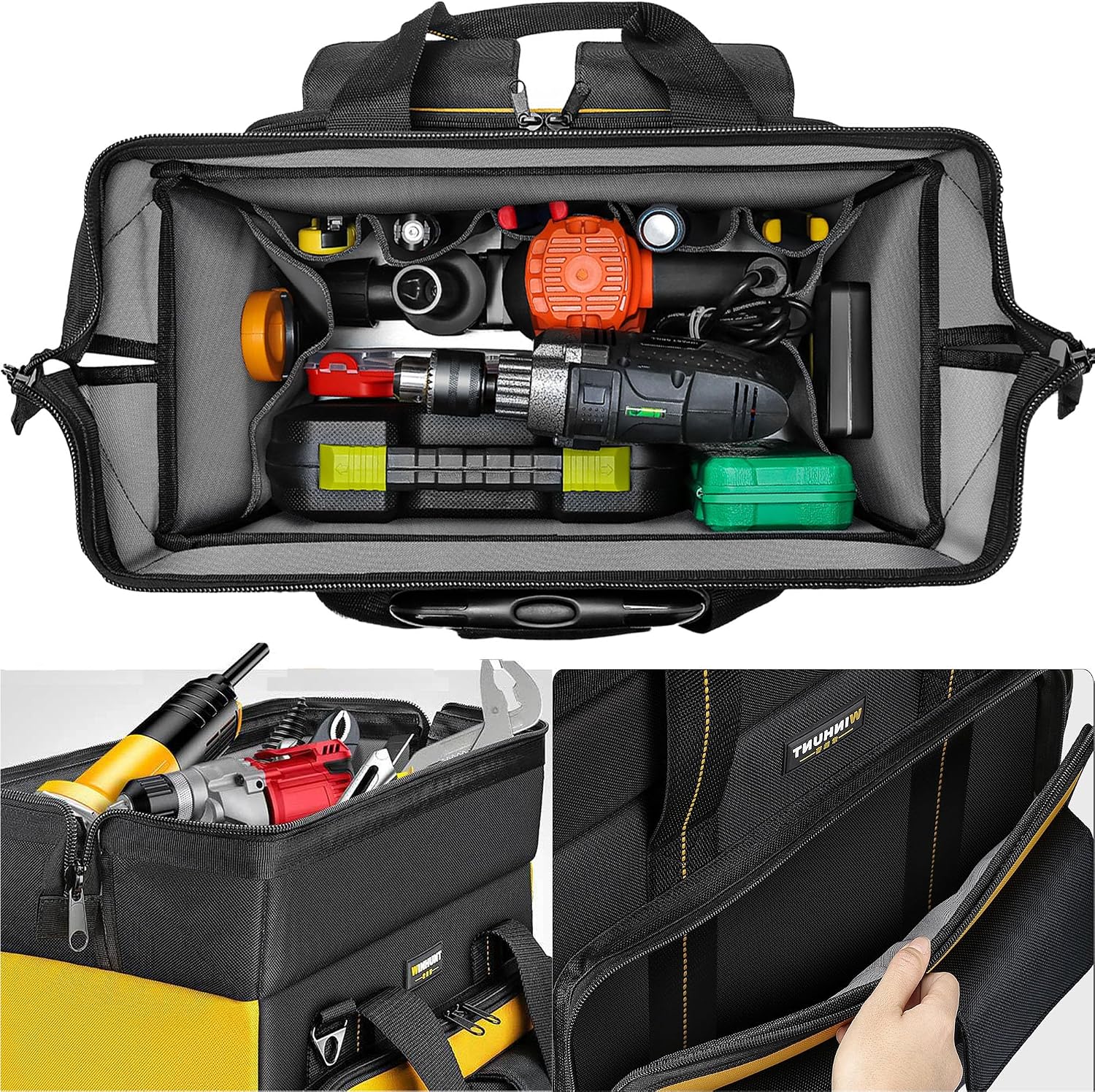 Roller Tool Bag with Four Spinner Wheels, Portable Large Rolling Tool Bag with Swivel Caster Wheels, Steel Plate Base, Waterproof