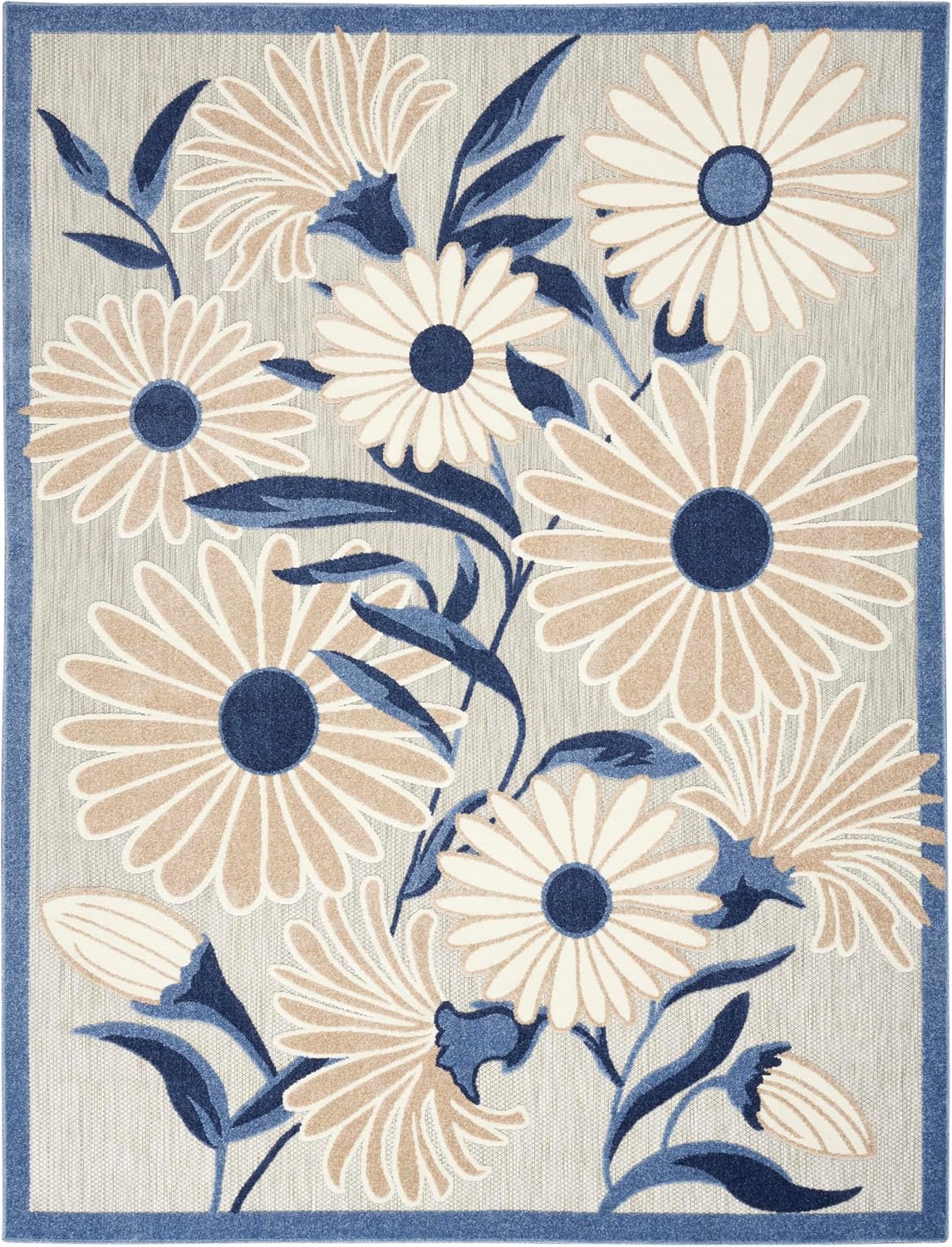 Nourison Home Aloha Blue Grey 6' x 9' Area Rug - Easy Clean, Non Shedding, Bed Room, Living Room, Dining Room, Kitchen (6' x 9')