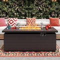 Sundale Outdoor 51 Inch Outdoor Fire Pit Table, 50,000BTU Rectangle Propane Fire Pit with Sliding Tank Holder, Glass Wind Guard, Removable Lid, CSA Certified, Brown
