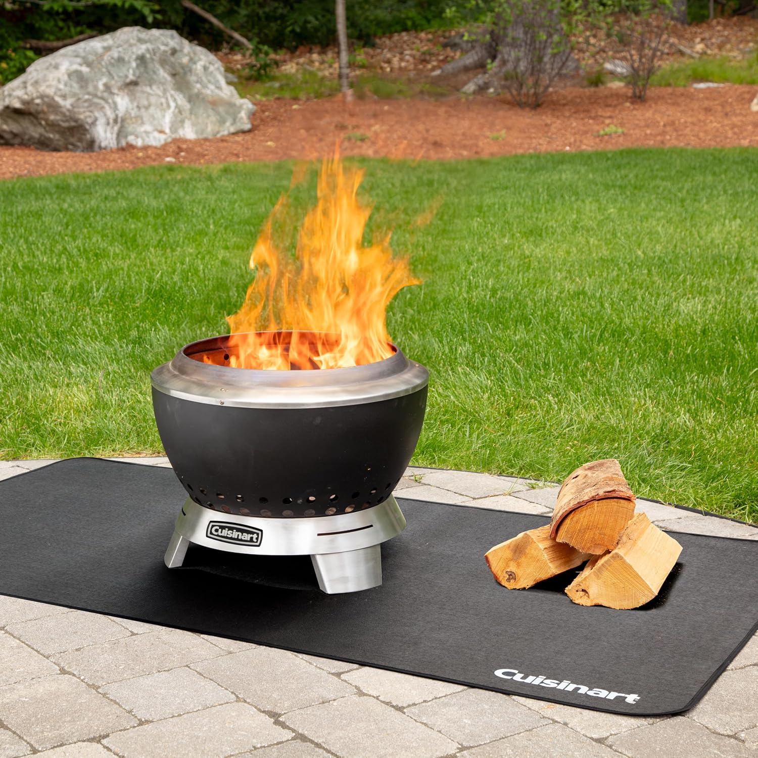 Cuisinart 19.5' Cleanburn Smokeless Fire Pit with Removable Base for Ash, Portable Wood Burning Outdoor Fireplace, Stainless Steel Smoke Free Outdoor Heater, Enhanced Airflow and Easy Cleanup