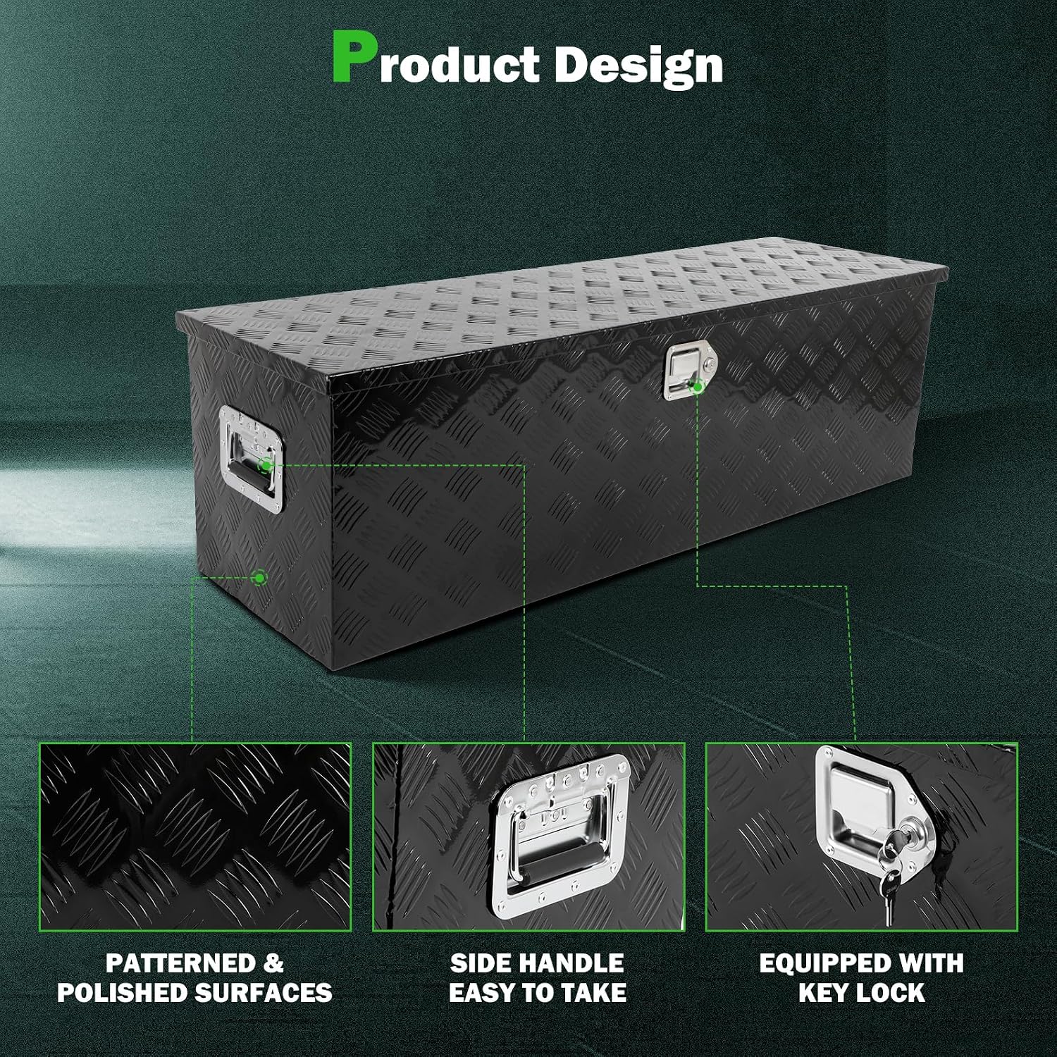 SCITOO 49 Inch Aluminum Truck Bed Tool Box,Heavy Duty Diamond Plate Crossover Storage for Most Full Size Pickups,Lockable Weatherproof Chest,Fits 49' Truck Beds,Easy Access to Load and Unload