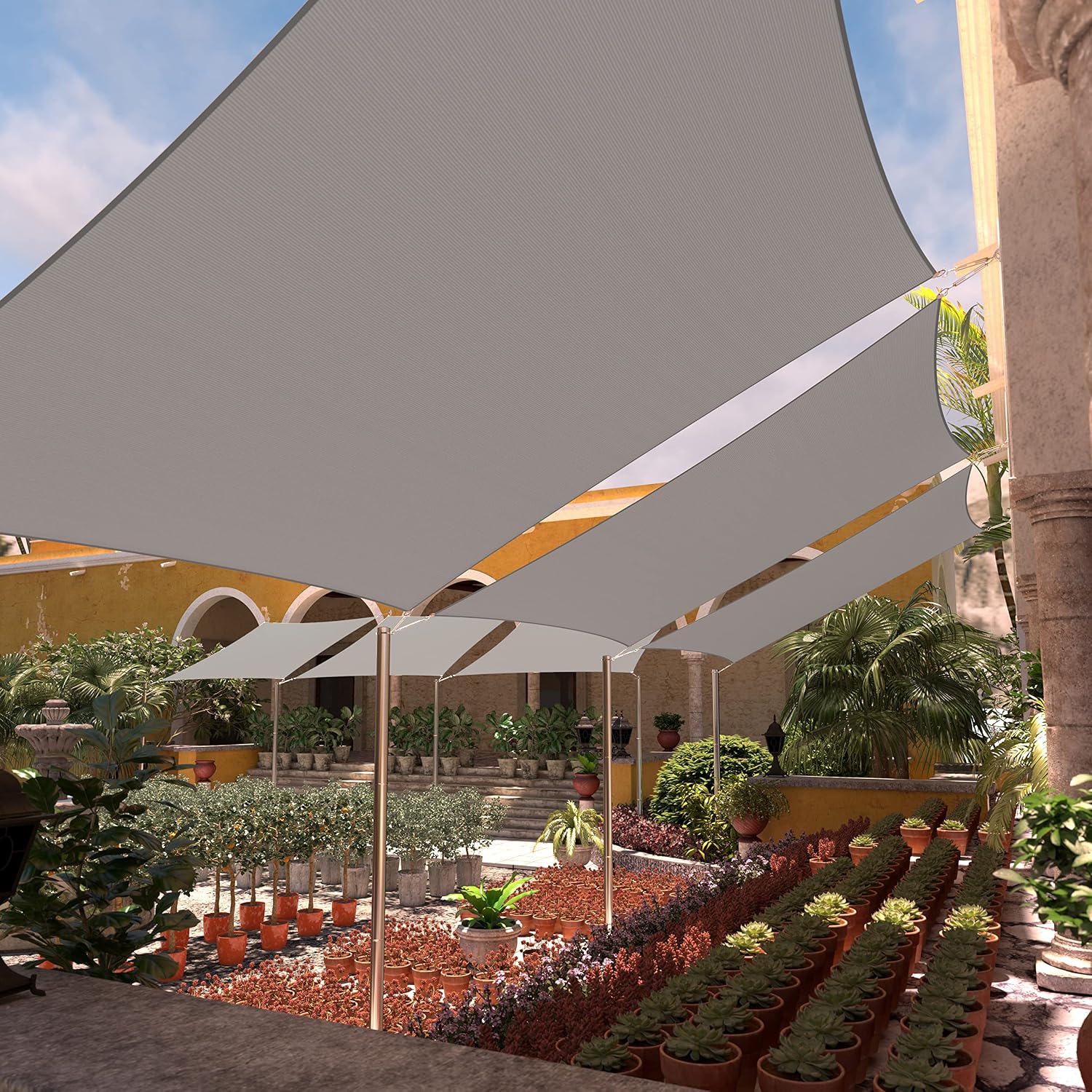 ColourTree CTAPR1214 Custom Size 12' x 16' Grey Sun Shade Sail Canopy UV Block  Rectangle - Commercial Standard Heavy Duty - 190 GSM - 3 Years Warranty