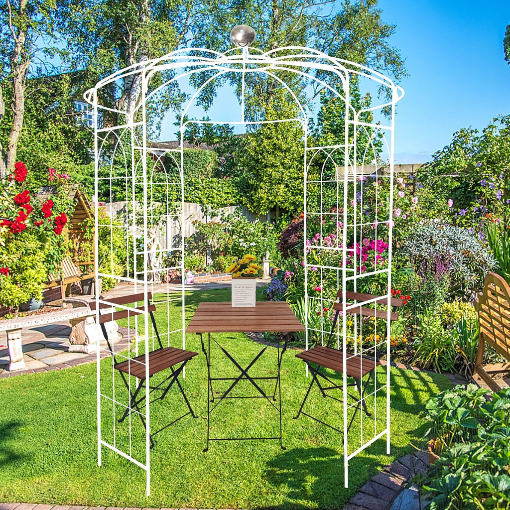 Metal Outdoor Garden Arch Iron Arbors Gazebo with Powder Coating Surface Treatment,High Birdcage Shape Pergola Pavilion,W/Screws,for Wedding Ceremony,Yard,White,81.3'x 114.2'