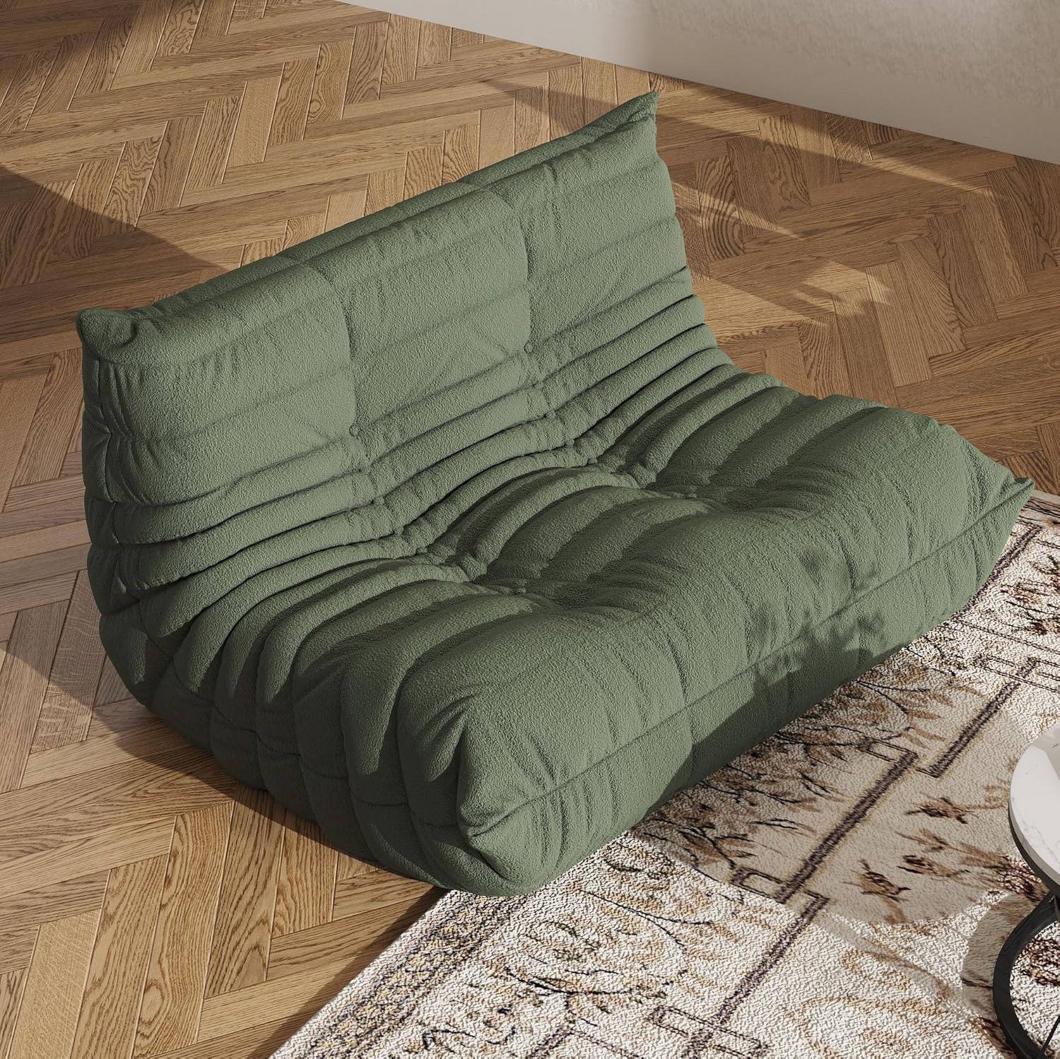 Giant Loveseat Boneless Bean Bag Chair for Adults - Teddy Fleece Fireside Accent Chair with Memory Foam, Comfy Lazy Floor Sofa Couch Chaise Lounge for Living Room Bedroom Theater, 2 Seater, Green