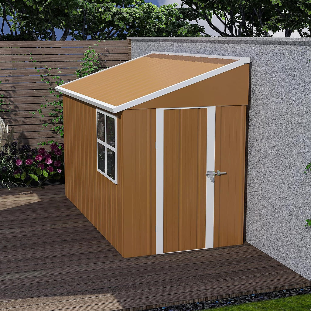 Outdoor Storage Shed, Heavy-Duty Metal Steel Shed with Windows, Lockable Door & Ventilation, Weatherproof Garden Shed for Backyard, Lawn, and Tool Storage (4x8 FT)