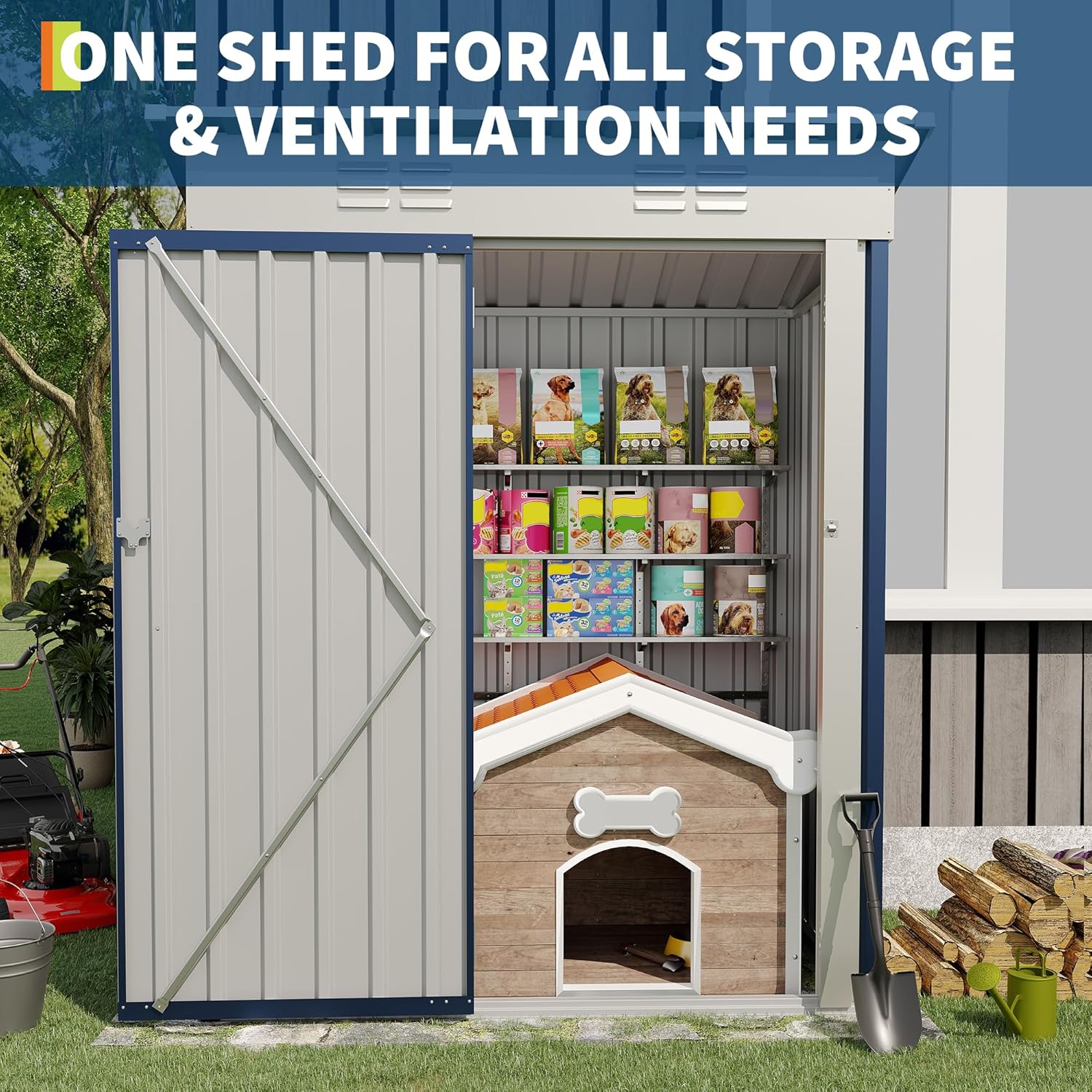 Garvee Metal Tool Shed with Single Door - Slanted Roof, Small Size, 5x3FT, Garden Storage, Outdoor Iron Tool Storage