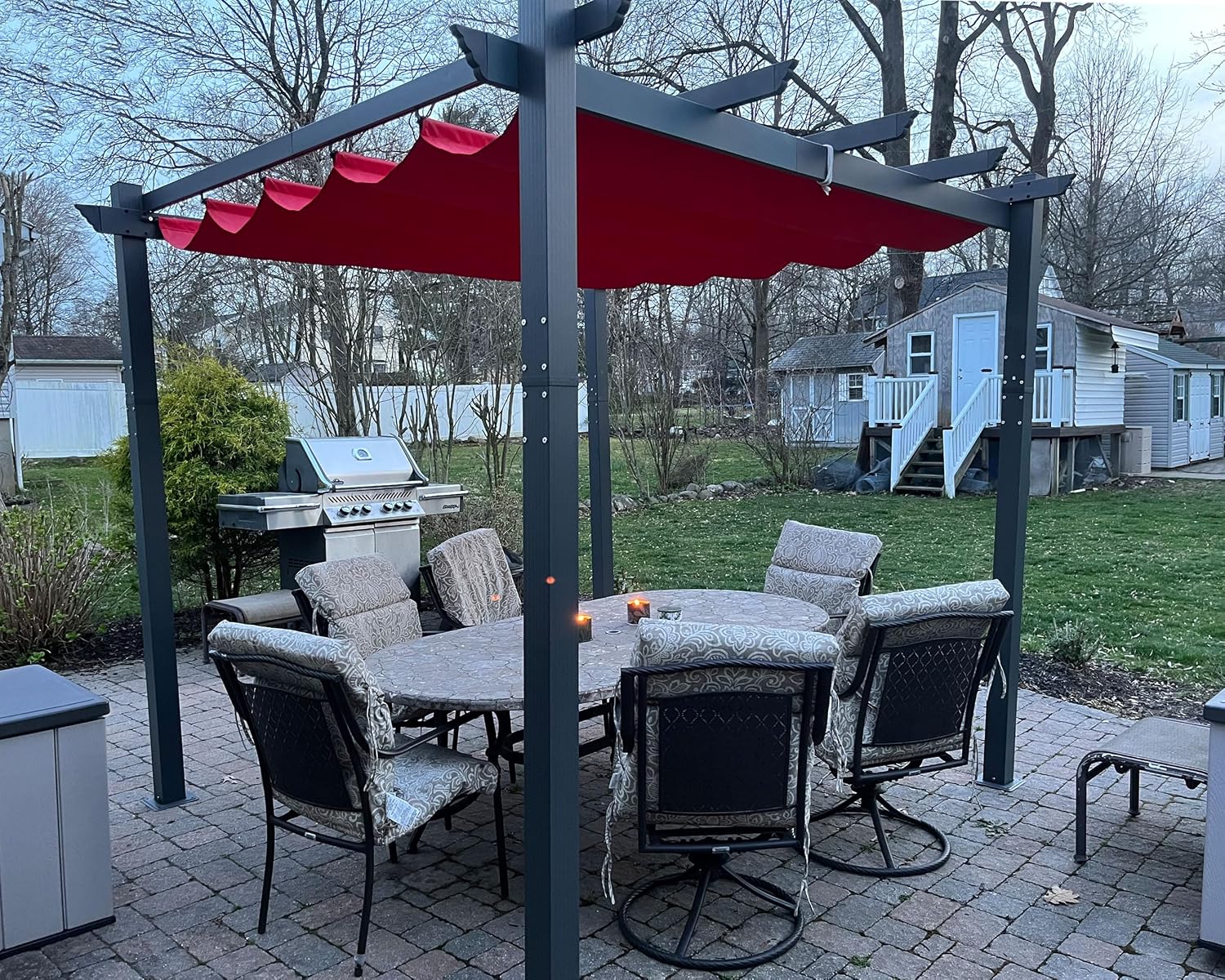 PURPLE LEAF 10' X 10' Outdoor Retractable Pergola with Sun Shade Canopy Patio Metal Shelter for Garden Porch Beach Pavilion Grill Gazebo Modern Yard Grape Trellis Pergola, Terra